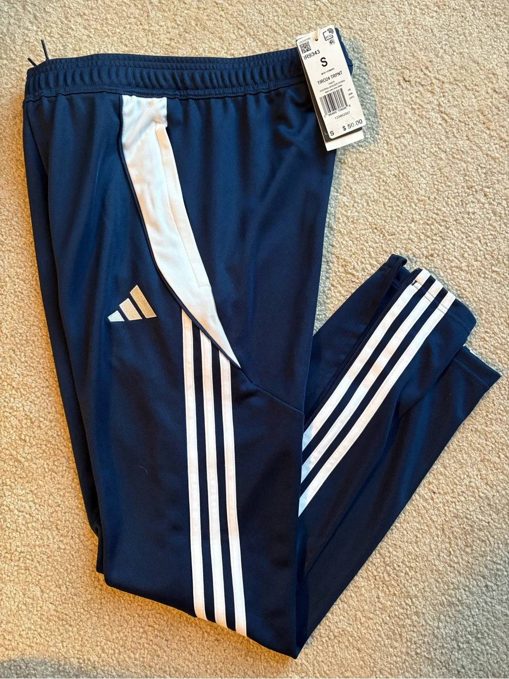 adidas Men’s Tiro Navy Blue & White Three-Stripe Jogger Track Pants small NWT